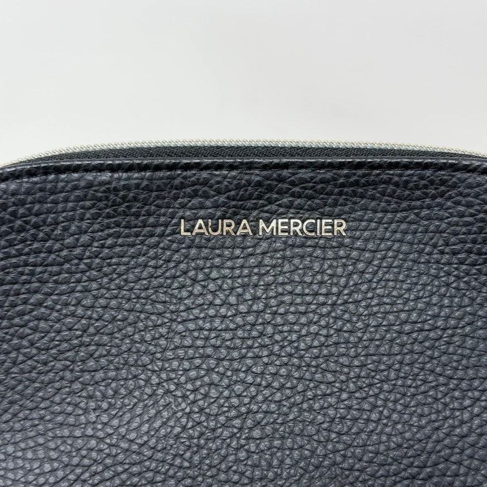 Laura Mercier Black Pebbled Faux Leather Cosmetic Makeup‎ Bag Pouch Zip Top